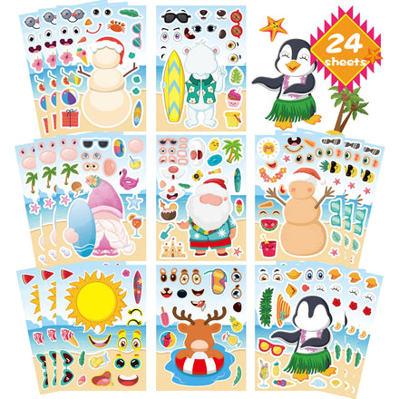 24 Sheets Make-a-face Stickers, Make Your Own Ice Cream Mix and Match Sticker Sheets DIY Summer Ice Cream Stickers for Kids Party Favors Activities