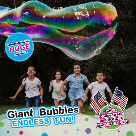 WOWmazing Giant Bubble Wands Kit: (4-Piece Set) | Incl. Wand, Big Bubble Concentrate and Tips & Trick Booklet | Outdoor Toy for Kids, Boys, Girls | Bubbles Made in The USA