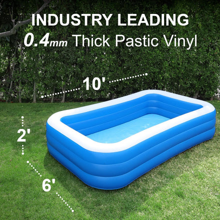 Inflatable Pool for Adults 10' x 6' - Bundle (Ground Tarp and Electric Pump Included) - Easy Setup