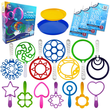 Giant Bubble Wands, Bubble Toys, Large Blowing Rings, Variety Shapes Set for Big Soap Bubbles, Includes Huge Bubble Mix Solution Kit 11 Pack, Summer Party, Park Beach Fun Activities