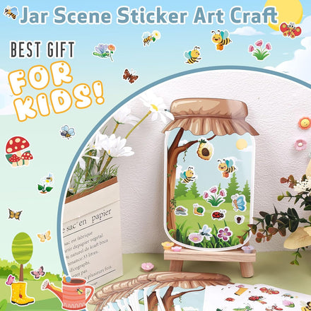 24Pack Spring Craft Bugs Scene Stickers Summer Art Craft Make A Bug Jar Scene with Insect Butterfly Frogs Bee Flower Sticker for Fun Spring Party Supplies Summer Party Games Classroom Activities