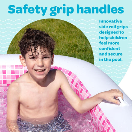 Inflatable for Kids and Adults 90"x60" (7.5'x5') with Soft Padded Floor, Handles and Drain, Kiddie Swimming Pool, Big Blow Up Backyard Pool for Ages 3+, Playful - Pink