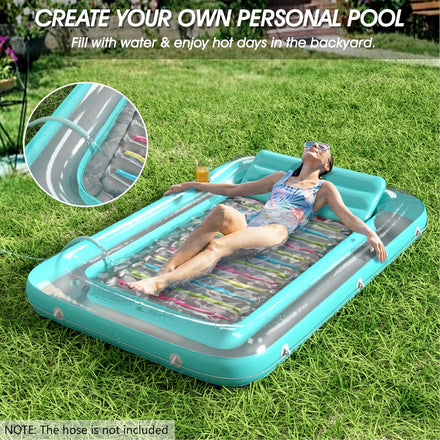 Inflatable Tanning Pool Lounger Float - Jasonwell 4 in 1 Sun Tan Tub Sunbathing Pool Lounge Raft Floatie Toys Water Filled Tanning Bed Mat Pad for Adult Blow Up Kiddie Pool Kids Ball Pit Pool (L)