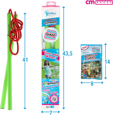 WOWmazing Giant Bubble Wands Kit: (4-Piece Set) | Incl. Wand, Big Bubble Concentrate and Tips & Trick Booklet | Outdoor Toy for Kids, Boys, Girls | Bubbles Made in The USA