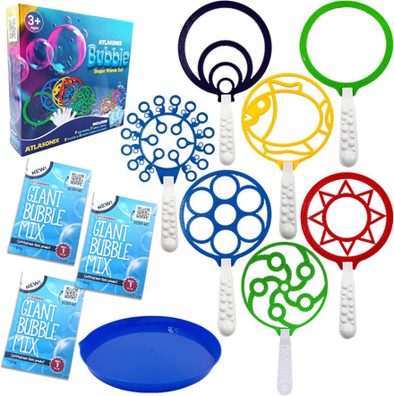 Giant Bubble Wands, Bubble Toys, Large Blowing Rings, Variety Shapes Set for Big Soap Bubbles, Includes Huge Bubble Mix Solution Kit 11 Pack, Summer Party, Park Beach Fun Activities