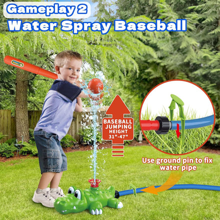4-in-1 Kids Sprinkler Baseball & Water Ball Toy, Sprinkler with 3 Jets, 4 Baseballs & 6 Reusable Water Balls, Outdoor Summer Toys for Boys Girls Outside Yard Water Game Toys for Kids Ages 3-8