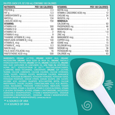 Earth's Best Organic Gentle Infant Formula for Babies 0-12 Months, Milk-Based Powder Formula with Iron, Omega-3 DHA, and Omega-6 ARA, 21 Ounce Container
