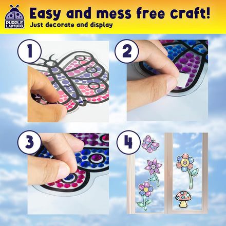 PURPLE LADYBUG SunGemmers Suncatcher Gem Art for Kids – Fun Summer Activity for Ages 6-12, Birthday Gift for Girls 6-8, 7-8, Arts & Crafts Activities, Window Diamond Art Kit
