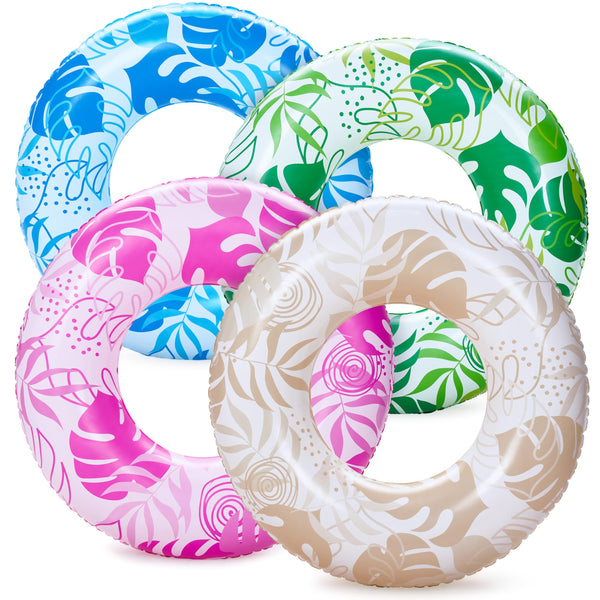 Sloosh 4 Pack Inflatable Pool Floats, Pool Tube Rings, Swim Tubes, Floaties Toys, Beach Swimming Party Toys for Kids and Adults