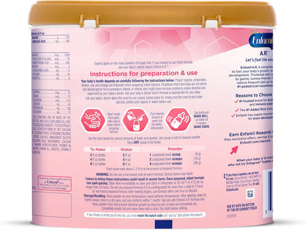 Enfamil A.R. Baby Formula, Added Rice Starch Formula to Reduce Reflux & Spit-Up, DHA for Brain Development, Probiotics to Support Digestive & Immune Health, Baby Milk, 19.5 Oz