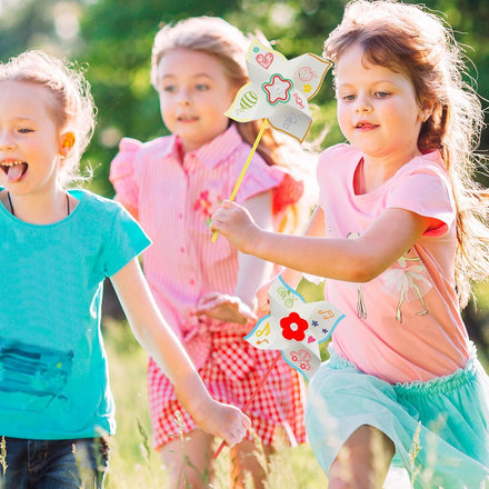 Poen 48 Pcs DIY Craft Pinwheels White Blank Paper Color Your Own Pinwheels for Kids Boys Girls Summer Activity Arts Daycare Project Party Favor, 5 Inches