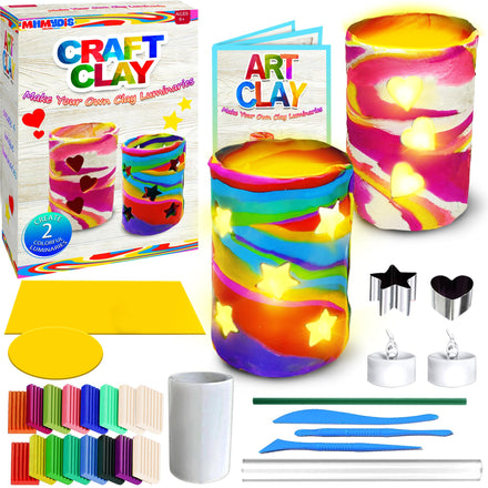 MHMYDIS Make Your Own Clay Luminaries - Arts and Crafts kit for Boys Girls and Teens Age 6 7 8 9 10 11 12 Year Old and up - Creative Clay Lantern Toys for 8-12 Year Olds