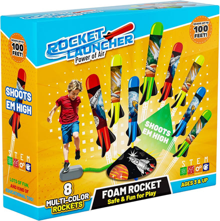 Toys Rocket Launcher for Kids - Launch up to 100 Ft, 8 Multi-Color Foam Rockets & Adjustable Launch Stand, Kids Outdoor Toys, Birthday Toys for Kids Boys Girls Age 3+ Years Old