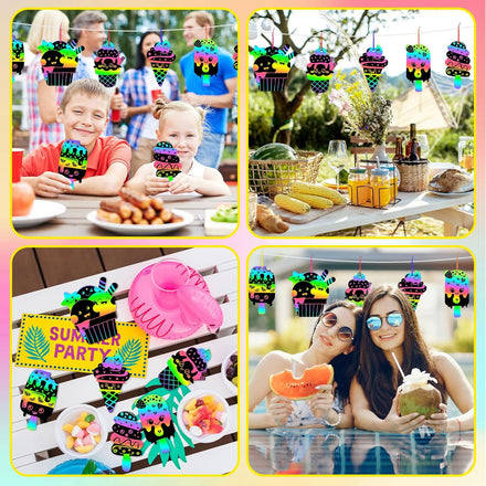 JULMELON 36 PCS Summer Crafts, Rainbow Scratch Art Summer Gifts Magic Color Ice Cream Scratch Cards DIY Sweet Candy Ornament for Party Favors School Activities