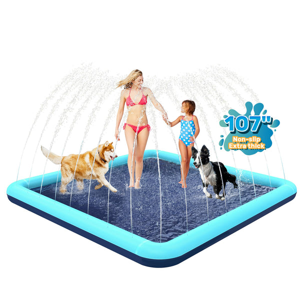 97'' Splash Pad for Dogs, Non-Slip Sprinkler for Kids, Square Splash Pad for Kids Ages 4-8, Splash Pads for Toddlers 1-3, Dog Sprinkler Shallow Pool, Outdoor Water Toys for Backyard, Teal