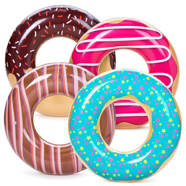 Sloosh 4 Pack Inflatable Pool Floats, Pool Tube Rings, Swim Tubes, Floaties Toys, Beach Swimming Party Toys for Kids and Adults