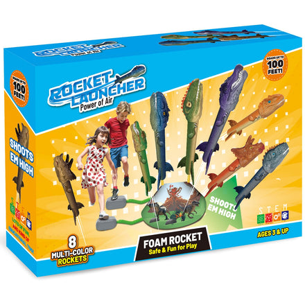 Toys Rocket Launcher for Kids - Launch up to 100 Ft, 8 Multi-Color Foam Rockets & Adjustable Launch Stand, Kids Outdoor Toys, Birthday Toys for Kids Boys Girls Age 3+ Years Old