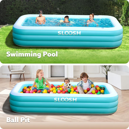 SLOOSH Inflatable Swimming Pool with Seats, 120" x 72" x 22" Full-Sized Blow Up Durable Thickened Above Ground Family Pool for Summer Water Party Backyard Garden Lawn,Cyan