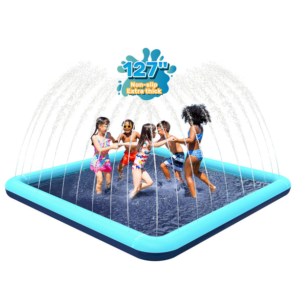 97'' Splash Pad for Dogs, Non-Slip Sprinkler for Kids, Square Splash Pad for Kids Ages 4-8, Splash Pads for Toddlers 1-3, Dog Sprinkler Shallow Pool, Outdoor Water Toys for Backyard, Teal