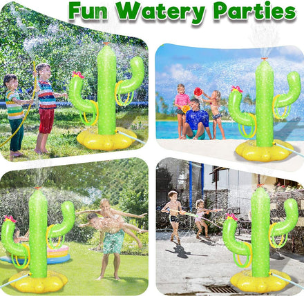 Sprinkler for Kids, Inflatable Cactus Water Toys for Boys Girls, Summer Outdoor Game with 4 Rings, Backyard Water Sprinkler Spray Toy Fun Gifts for Children Ages 3 4 5 6 Years and Up