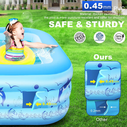 2025 Upgrade Inflatable Pools with Lights, Family Inflatable Swimming Pools for Kids,Adults, Blow Up Pool Solar Powered, Large Kiddie Pool, Durable Thickened Inflatable Family Pool for Backyard-Blue