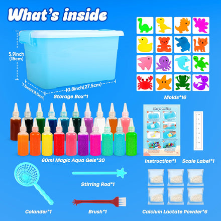 Mocoosy 20 Colors Magic Water Gel Kit for Kids, Aqua Fairy Water Elf Toy Kit with 20 Magic Gels & 16 Squishy Maker Molds, Squishy Making Kit Water Pets DIY STEM Toy Crafts Gifts for Boys Girls
