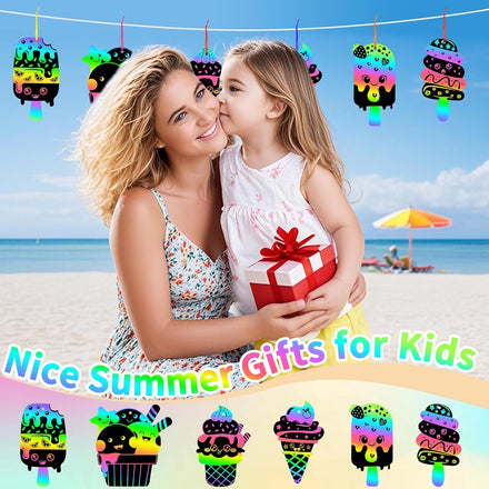 JULMELON 36 PCS Summer Crafts, Rainbow Scratch Art Summer Gifts Magic Color Ice Cream Scratch Cards DIY Sweet Candy Ornament for Party Favors School Activities