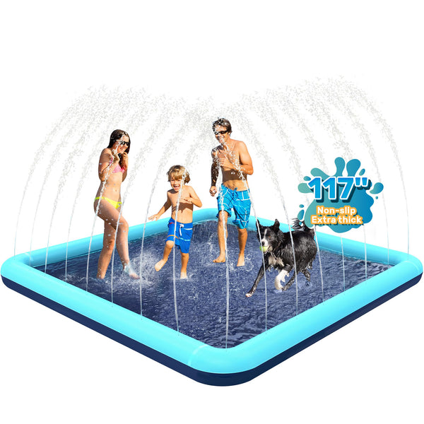 97'' Splash Pad for Dogs, Non-Slip Sprinkler for Kids, Square Splash Pad for Kids Ages 4-8, Splash Pads for Toddlers 1-3, Dog Sprinkler Shallow Pool, Outdoor Water Toys for Backyard, Teal