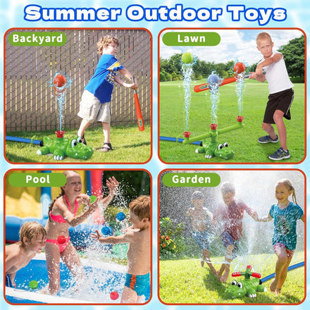 4-in-1 Kids Sprinkler Baseball & Water Ball Toy, Sprinkler with 3 Jets, 4 Baseballs & 6 Reusable Water Balls, Outdoor Summer Toys for Boys Girls Outside Yard Water Game Toys for Kids Ages 3-8