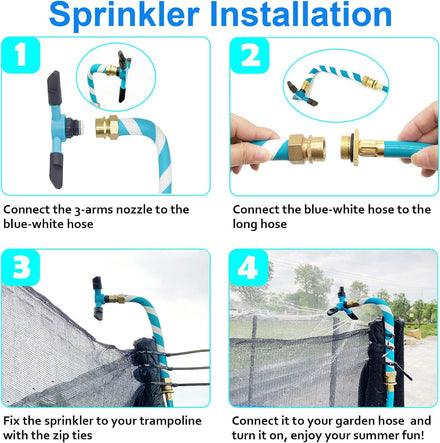 Trampoline Sprinkler for Kids Backyard Water Park Net Friendly WaterWhirl Outdoor Game Toys Adjustable Summer Toys Included Accessories Tool Exclusive Copyright (Blue)