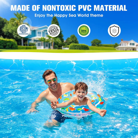 Inflatable Pool with Seat and Pool Lights, Durable Thickened Large Size Family Inflatable Pools for Adults Blow Up Pools,105" x 65" x 25"Swimming Inflatable Kids PooI for Backyard,Outdoor (White)