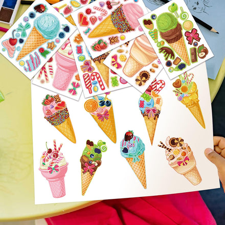 24 Sheets 8.3''×5.9'' Make Your Own Ice Cream Stickers for Toddlers Kids Party Favors, Make a Face Stickers for Kids Activities Supplies Crafts