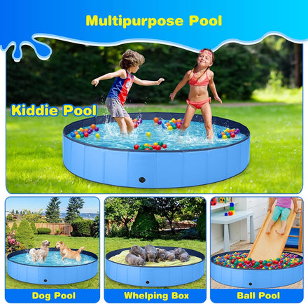 Jecoo Dog Pool for Large Dogs Kiddie Pool Hard Plastic Foldable Dog Bathing Tub Portable Outside Kids Swimming Pool for Pets and Dogs Outdoor Backyard