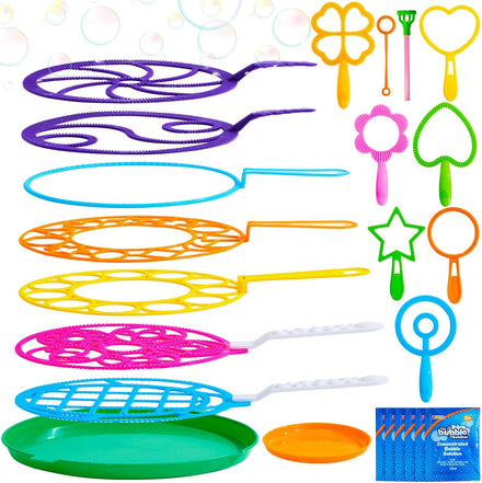 JOYIN Big Bubble Wands Set Bulk for Kids Summer Outdoor Activity Party Favors, 18 Pcs Giant Bubble Maker with Tray, 12" Large, 6 Pcs Solution Suitable for All Age People