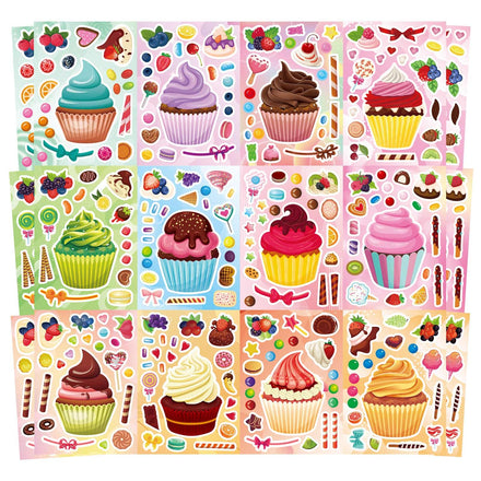 24 Sheets Make-a-face Stickers, Make Your Own Ice Cream Mix and Match Sticker Sheets DIY Summer Ice Cream Stickers for Kids Party Favors Activities