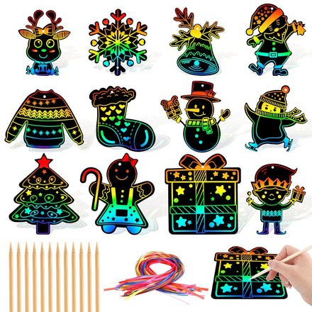 JULMELON 36 PCS Summer Crafts, Rainbow Scratch Art Summer Gifts Magic Color Ice Cream Scratch Cards DIY Sweet Candy Ornament for Party Favors School Activities