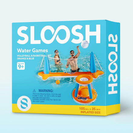 JOYIN Inflatable Pool Float Set Volleyball Net & Basketball Hoops, Floating Swimming Game Toy for Kids and Adults, Summer Floaties, Volleyball Court (105”x28”x38”)|Basketball (27.6”x23”),L-Orange
