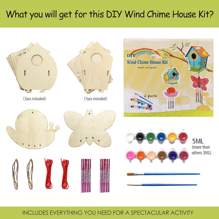 4 Pack DIY Bird House Wind Chime Kits for Children to Build and Paint, Wooden Arts and Crafts for Kids Girls Boys Toddlers Ages 8-12 4-6 6-8