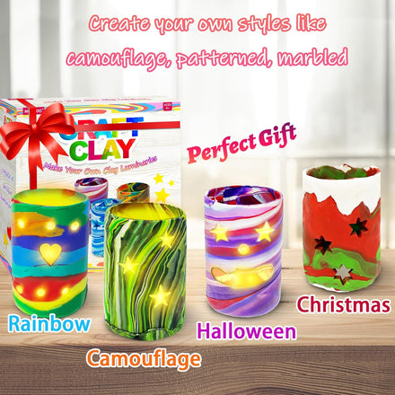 MHMYDIS Make Your Own Clay Luminaries - Arts and Crafts kit for Boys Girls and Teens Age 6 7 8 9 10 11 12 Year Old and up - Creative Clay Lantern Toys for 8-12 Year Olds