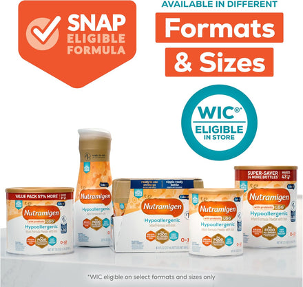 Enfamil Nutramigen Hypoallergenic Baby Formula with Iron, Lactose Free, Colic Relief from Cow's Milk Allergy Starts in 24 Hours, Brain Building DHA, Probiotic LGG for Immune Support, 27.8 Oz, 4 Count