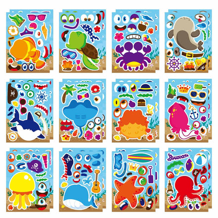 24 Sheets Make-a-face Stickers, Make Your Own Ice Cream Mix and Match Sticker Sheets DIY Summer Ice Cream Stickers for Kids Party Favors Activities