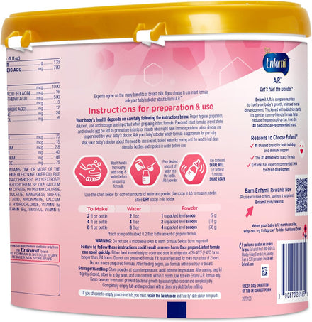 Enfamil A.R. Baby Formula, Added Rice Starch Formula to Reduce Reflux & Spit-Up, DHA for Brain Development, Probiotics to Support Digestive & Immune Health, Baby Milk, 19.5 Oz
