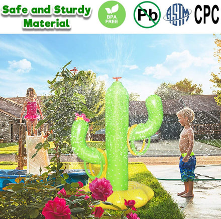 Sprinkler for Kids, Inflatable Cactus Water Toys for Boys Girls, Summer Outdoor Game with 4 Rings, Backyard Water Sprinkler Spray Toy Fun Gifts for Children Ages 3 4 5 6 Years and Up