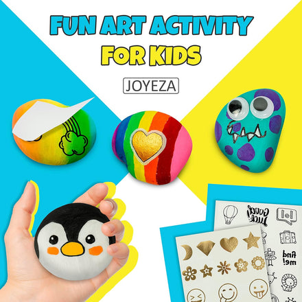 JOYEZA Rock Painting Kit Deluxe, Arts and Crafts for Girls Boys Age 6+, 12 Rocks Tween Gift Art Set, Waterproof Paints, Craft Kits Art Supplies, Kids Crafts Ages 6-8, Kids Activities 6 7 8 9 10