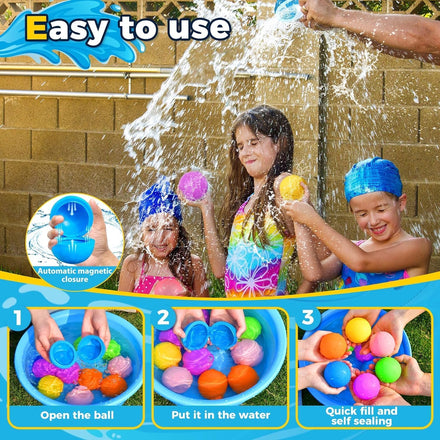 SOPPYCID 6PCS Reusable Water Balloons - Quick Fill Water Balls Toys For Toddler Age 4-8 - Refillable Magnetic Self-Sealing Water Splash Bomb For Summer Party Pool Outdoor Beach Toys for kids Age 8-12