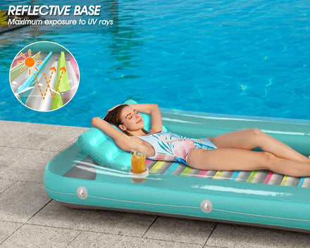 Inflatable Tanning Pool Lounger Float - Jasonwell 4 in 1 Sun Tan Tub Sunbathing Pool Lounge Raft Floatie Toys Water Filled Tanning Bed Mat Pad for Adult Blow Up Kiddie Pool Kids Ball Pit Pool (L)