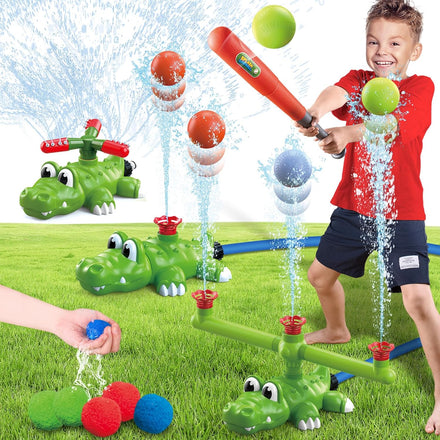 4-in-1 Kids Sprinkler Baseball & Water Ball Toy, Sprinkler with 3 Jets, 4 Baseballs & 6 Reusable Water Balls, Outdoor Summer Toys for Boys Girls Outside Yard Water Game Toys for Kids Ages 3-8