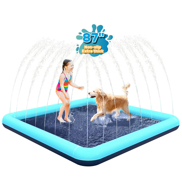 97'' Splash Pad for Dogs, Non-Slip Sprinkler for Kids, Square Splash Pad for Kids Ages 4-8, Splash Pads for Toddlers 1-3, Dog Sprinkler Shallow Pool, Outdoor Water Toys for Backyard, Teal