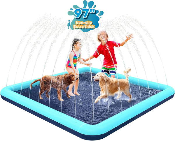 97'' Splash Pad for Dogs, Non-Slip Sprinkler for Kids, Square Splash Pad for Kids Ages 4-8, Splash Pads for Toddlers 1-3, Dog Sprinkler Shallow Pool, Outdoor Water Toys for Backyard, Teal