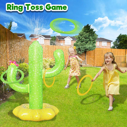Sprinkler for Kids, Inflatable Cactus Water Toys for Boys Girls, Summer Outdoor Game with 4 Rings, Backyard Water Sprinkler Spray Toy Fun Gifts for Children Ages 3 4 5 6 Years and Up